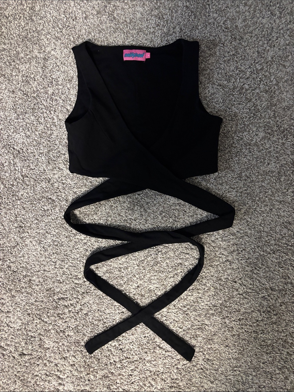 Edikted Black Wrap Crop Top with Long Tie Straps